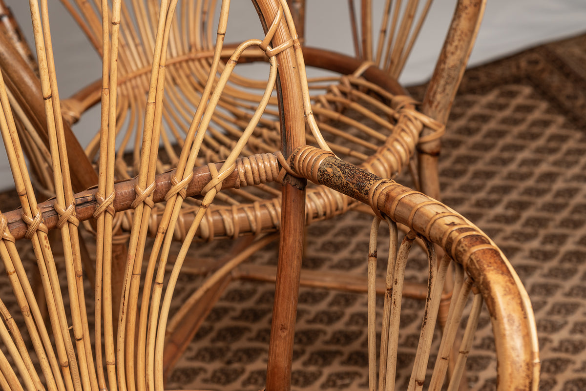 Rattan Korbgeflecht vintage Bambus Korb-Sessel set Korbstuhl