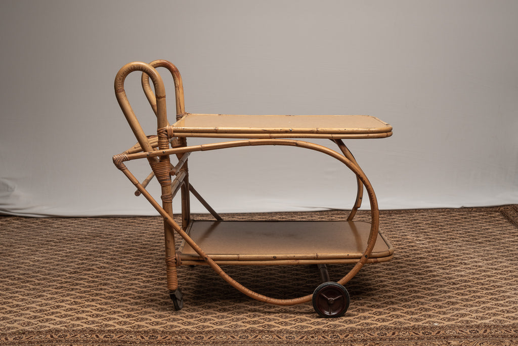 Beistelltisch Servierwagen Tisch Korbgeflecht rattan vintage boho