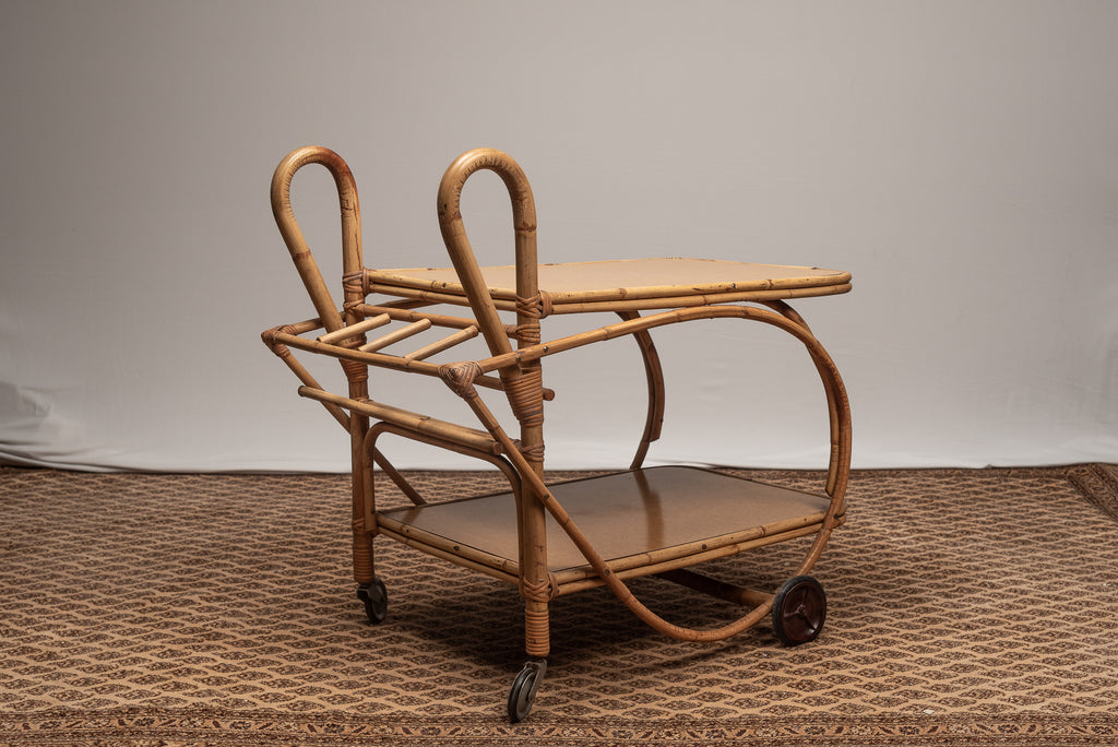 Beistelltisch Servierwagen Tisch Korbgeflecht rattan vintage boho