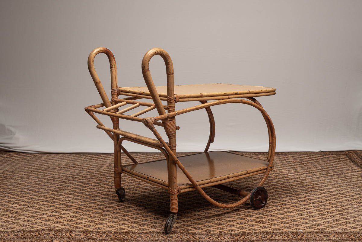 Beistelltisch Servierwagen Tisch Korbgeflecht rattan vintage boho