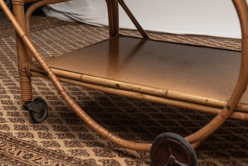 Beistelltisch Servierwagen Tisch Korbgeflecht rattan vintage boho